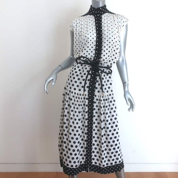 Zimmermann Polka Dot Belted Midi Dress White/Black Silk Crepe Size 1 - Picture 1 of 7